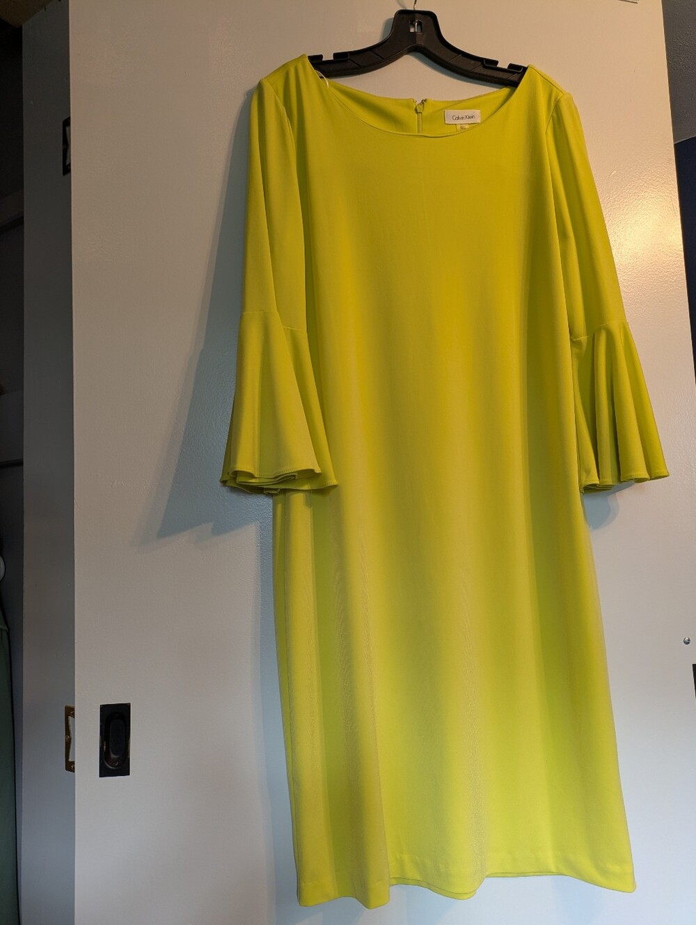 Calvin Klein Yellow Shift Dress with Bell Sleeves -14